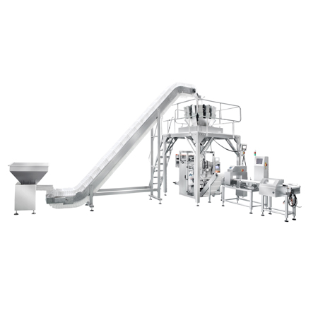 Envasadora vertical 520 con elevador de banda y pesadora multicabezal Smartpack